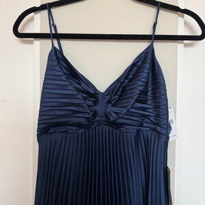 NWT Lush Pleated Satin Navy Blue Maxi Dress